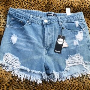 Boohoo Light Blue Ripped Jean Shorts